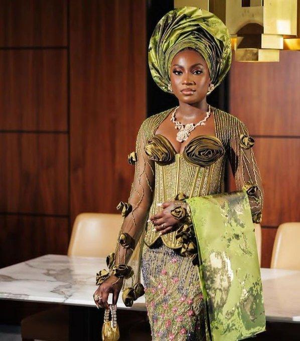 Olive Gold Corset Asoebi with 3D Satin Roses & Beaded Sequin Skirt | Nigerian Wedding Luxury | OutfitLibrary