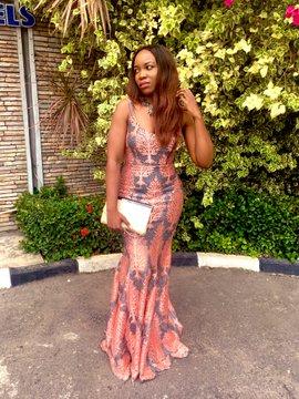 Rose Gold Sequin Lace Mermaid Asoebi | No Gele Nigerian Wedding Guest Look | OutfitLibrary