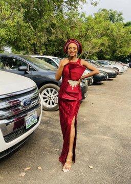 Burgundy Peplum Two-Piece Asoebi with Slit Skirt | Nigerian Wedding Guest Chic | OutfitLibrary