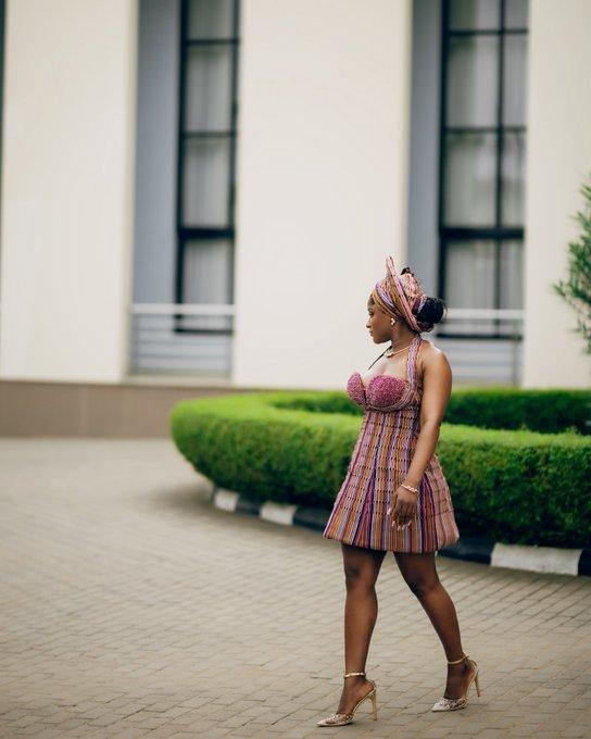 Multicolour Striped Aso-Oke Mini Bustier Asoebi | Modern Nigerian Wedding Guest Look | OutfitLibrary