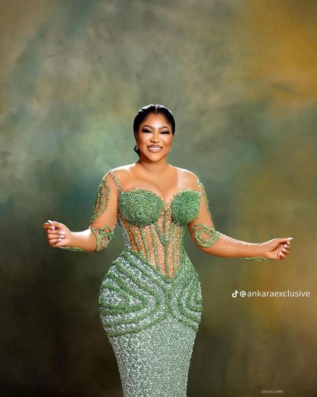 Sage Green Sheer Corset Asoebi with See-Through Bead Embroidery & Sequin Skirt | OutfitLibrary
