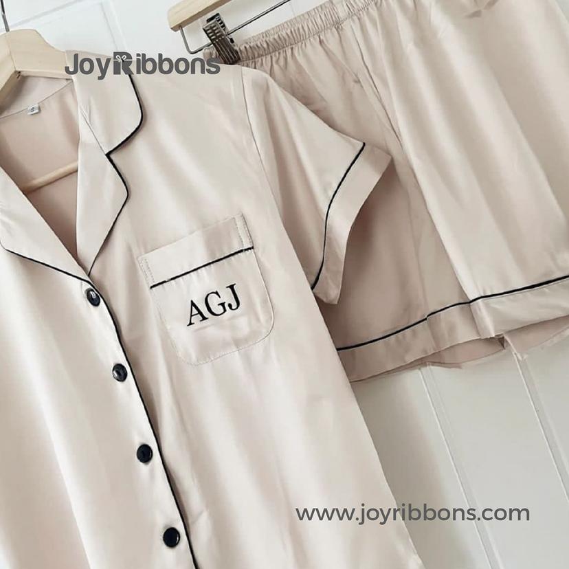 Champagne Monogram Satin Short Pyjamas