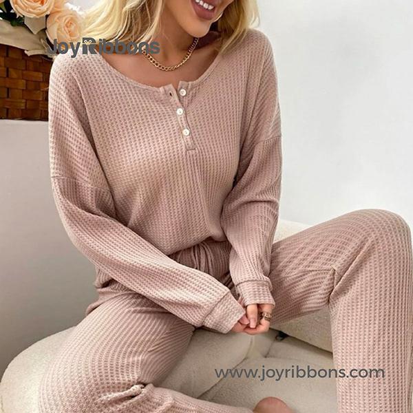Dusty Pink Waffle Knit Loungewear Set