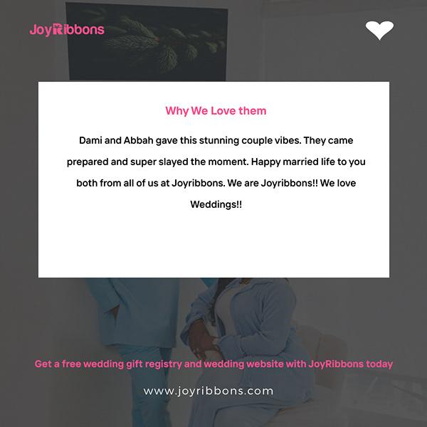 JoyRibbons is top gift registry site in Nigeria. Couples getting married in Nigeria today can receive gift on their wishlist, see RSVP and share their wedding information with their loved ones using JoyRibbons. We are the company that will do everything and anything for love