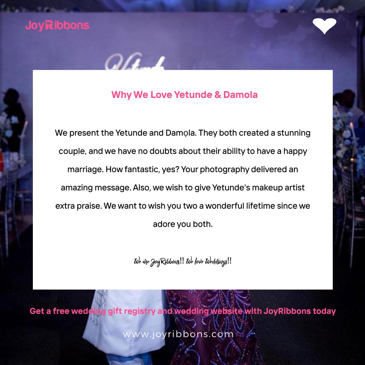 JoyRibbons is top gift registry site in Nigeria. Couples getting married in Nigeria today can receive gift on their wishlist, see RSVP and share their wedding information with their loved ones using JoyRibbons. We are the company that will do everything and anything for love