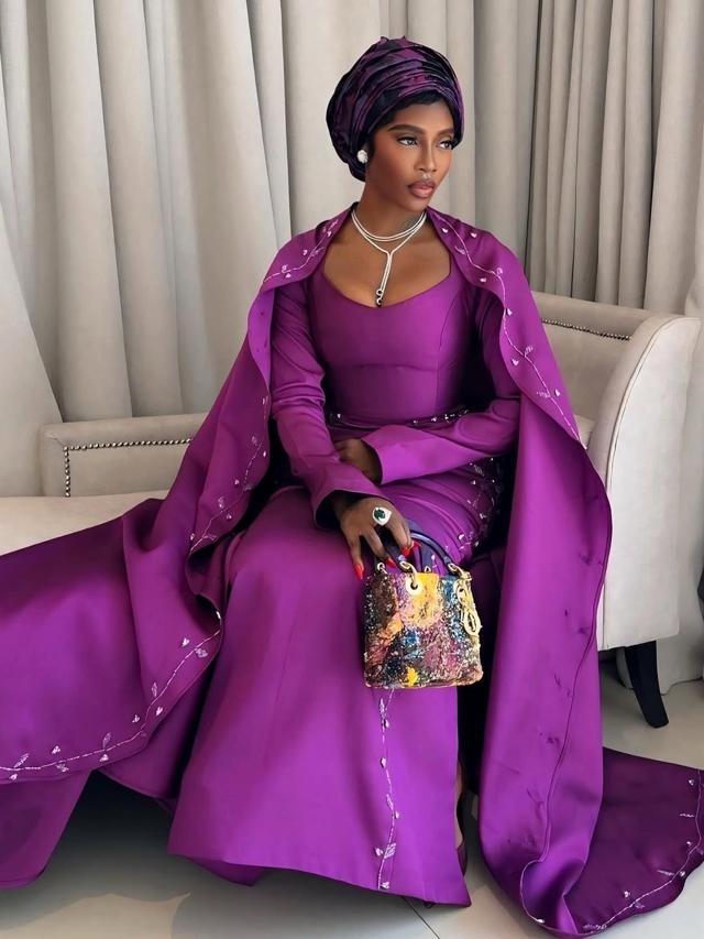 Magenta Monochromatic Asoebi with Floor-Length Cape & Turban | OutfitLibrary