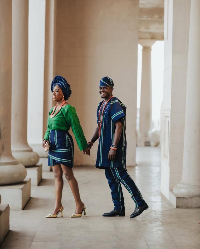Modern Heritage Separates: Forest Green Buba & Navy Pinstripe Aso Oke WrapSkirt | OutfitLibrary