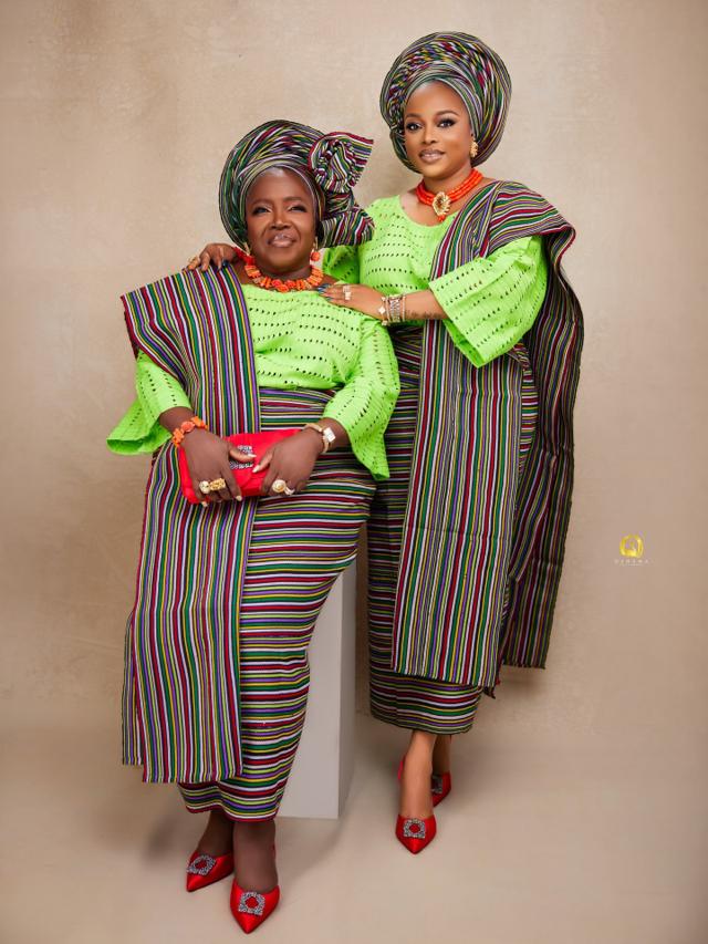 Neon Heritage: Lime Green Perforated Buba & Multicolored Striped Aso Oke |OutfitLibrary