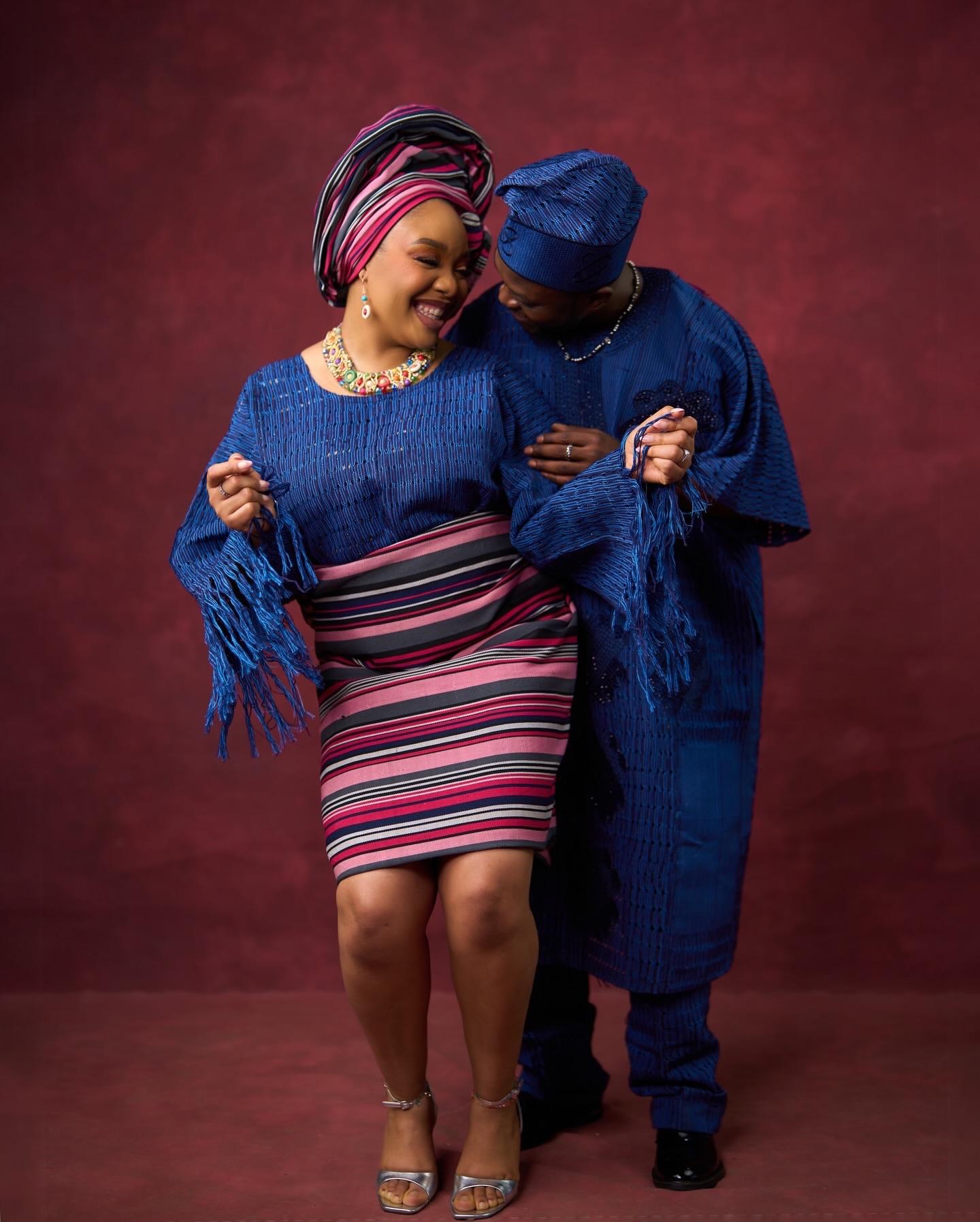 Indigo Joy: Fringed Buba & Pink Striped Heritage Aso Oke | OutfitLibrary