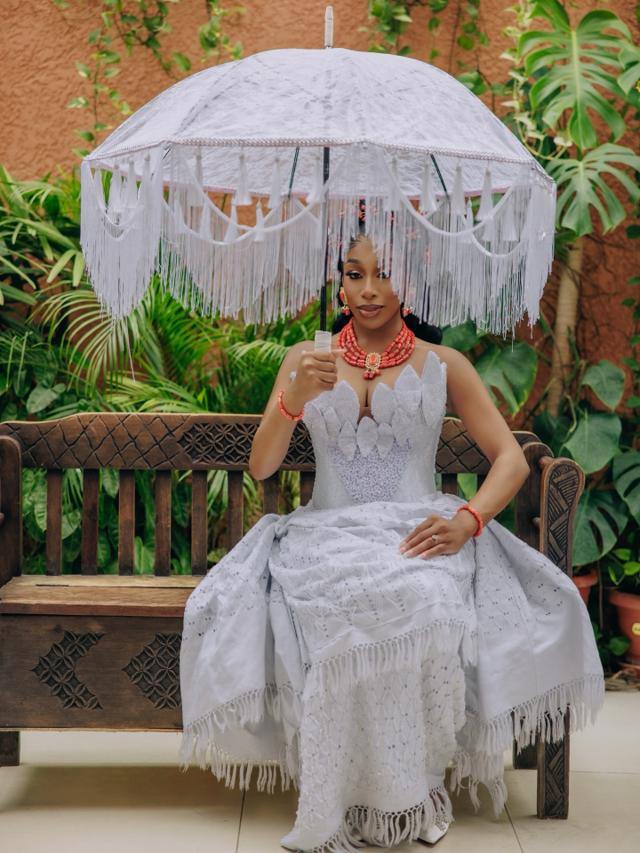 Bridal Purity: Sculptural Petal Bodice & Fringed Lace Wrapper | OutfitLibrary