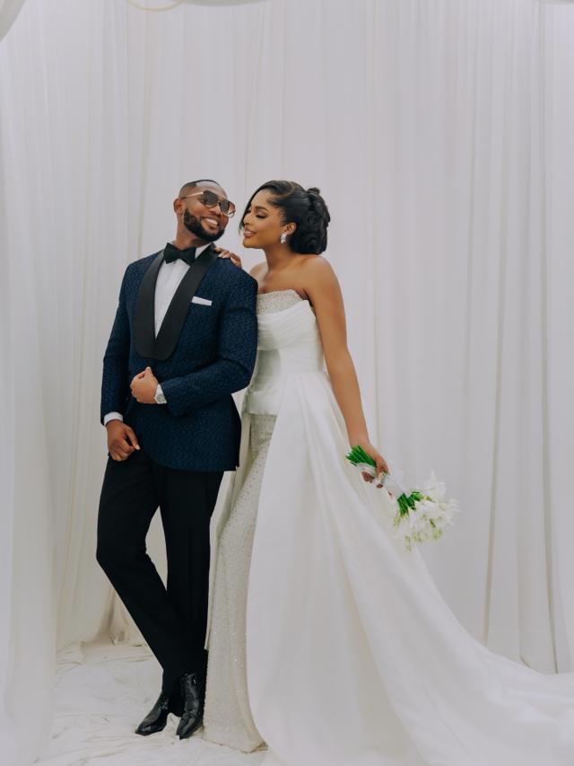 Modern Muse: Pearl-Encrusted Column Gown & Geometric Tuxedo | OutfitLibrary