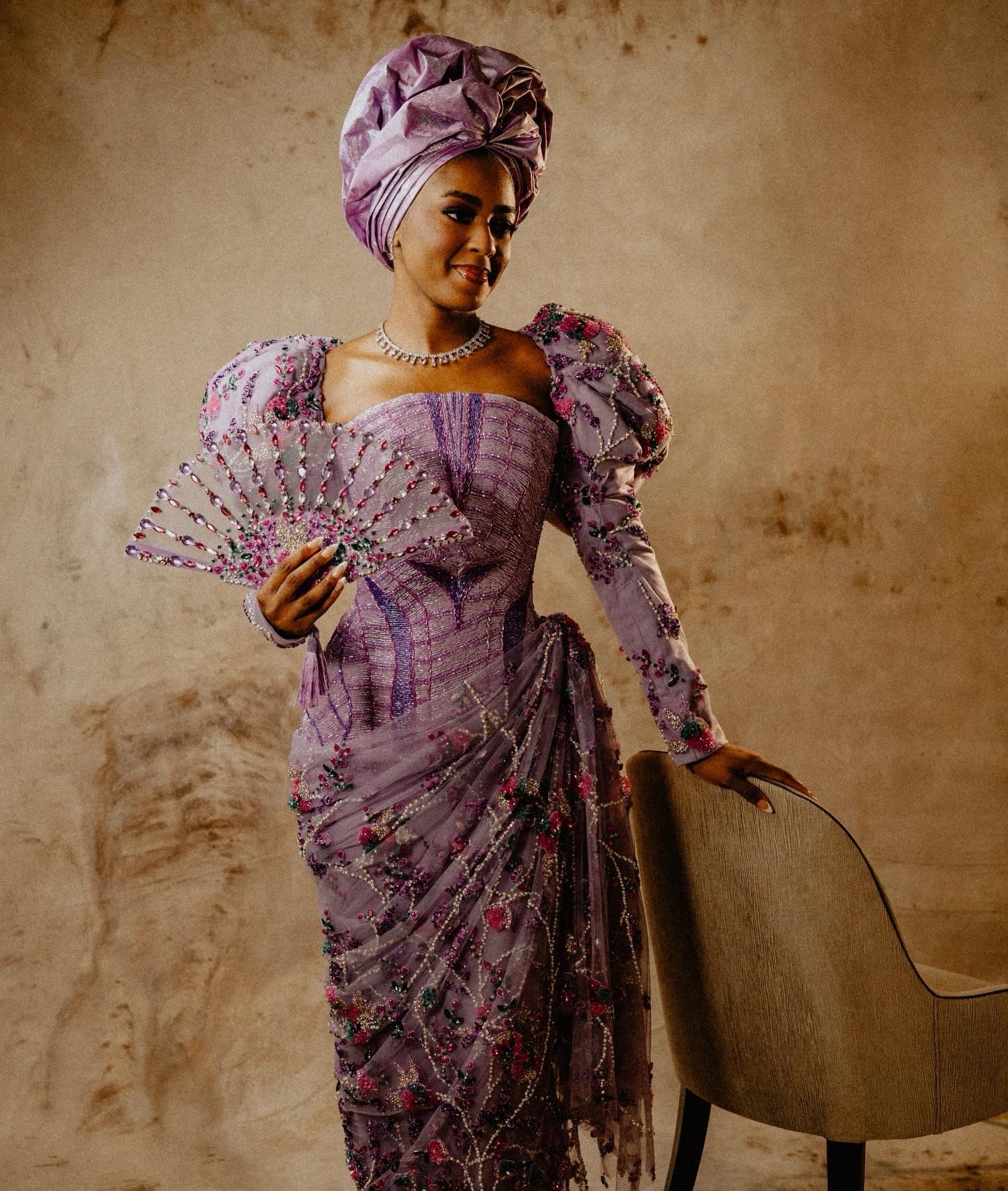 Lilac Asoebi with 3D Floral Embroidery & Sculptural Puff Sleeves | OutfitLibrary