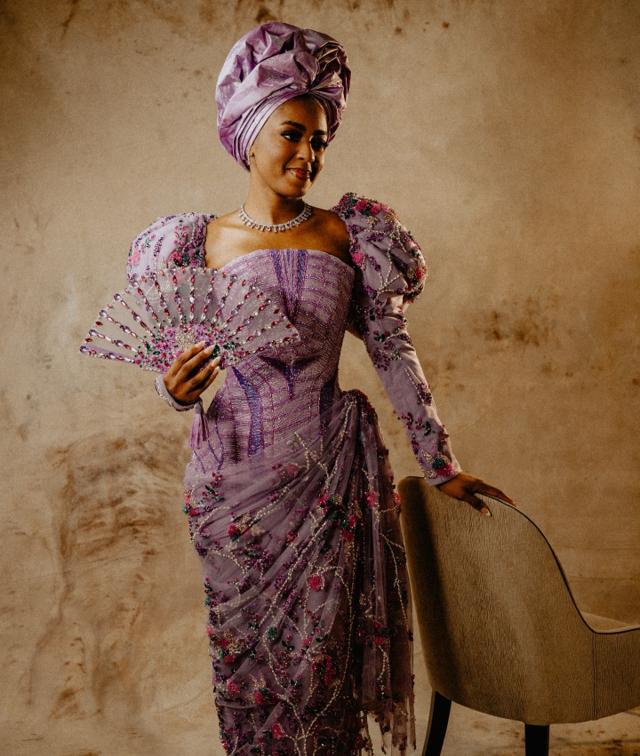 Lilac Asoebi with 3D Floral Embroidery & Sculptural Puff Sleeves | OutfitLibrary