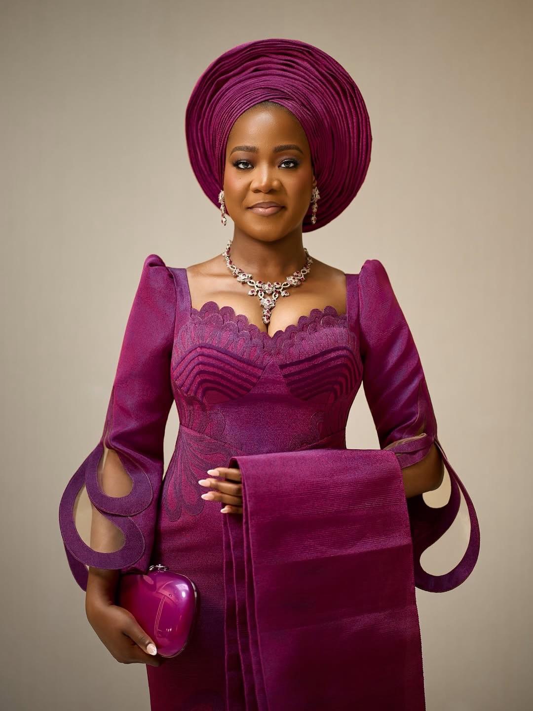 Plum Sculptural Asoebi with Geometric Cut-out Sleeves & Scalloped Bodice |OutfitLibrary