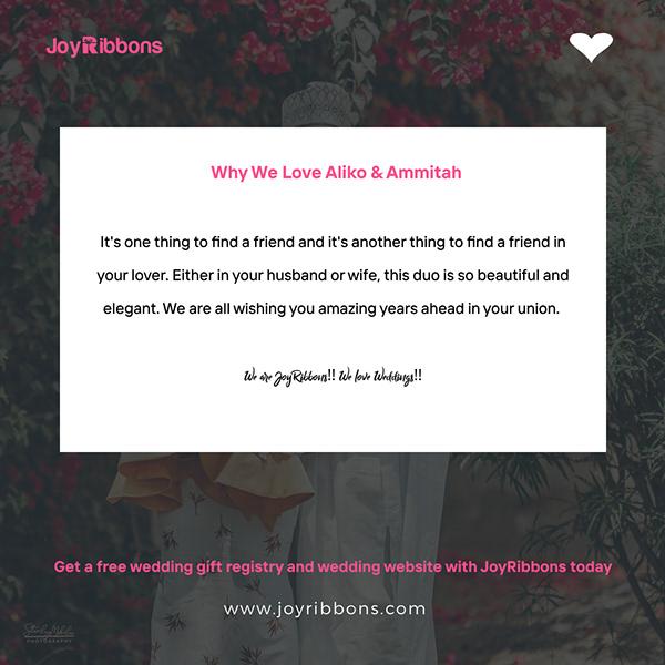 JoyRibbons is top gift registry site in Nigeria. Couples getting married in Nigeria today can receive gift on their wishlist, see RSVP and share their wedding information with their loved ones using JoyRibbons. We are the company that will do everything and anything for love