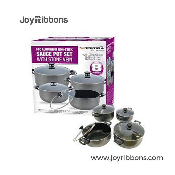 8PC ALUMINIUM NON STICK SAUCE POT SET WITH STONE VEIN