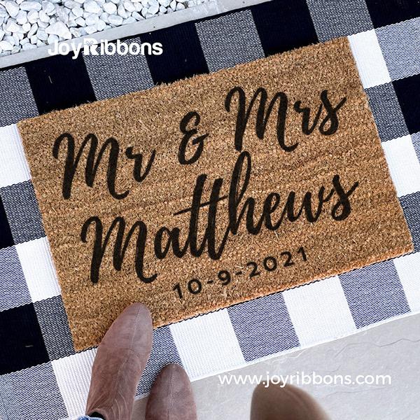 Personalised Mr And Mrs Wedding Gift Door Mat