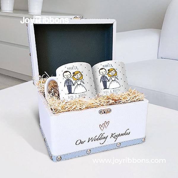 Our Wedding Keepsake Box With Married and Happy Mugs