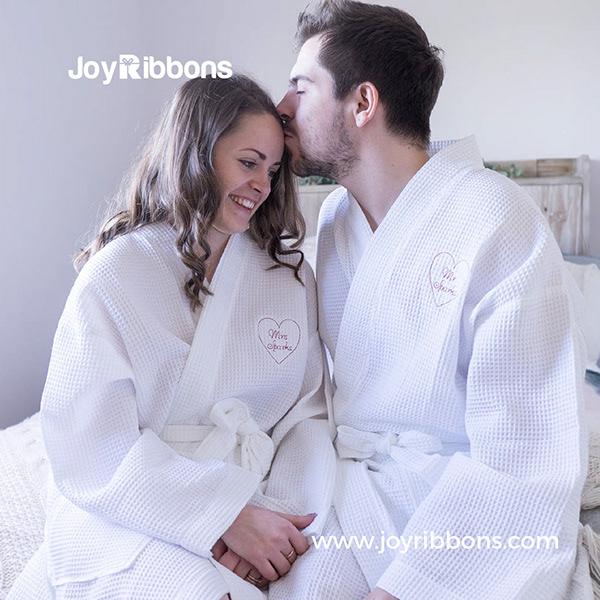 Personalised Embroidered Heart Couples Dressing Gown